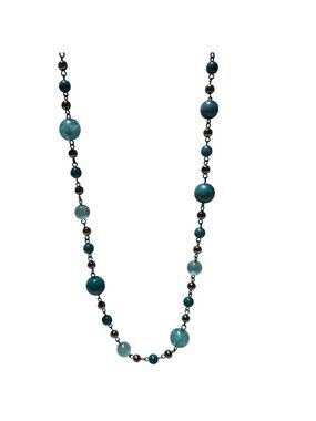 Vintage Blue Beaded Necklace Mixed Glass Metal Beads Boho Chic Fashion Jewelry